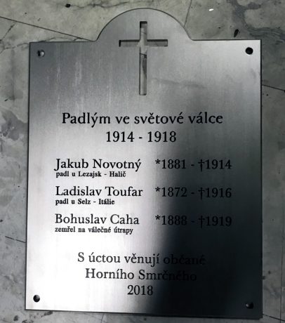 realizace - Pamětní tabule Padlým ve světové válce 1914 – 1918
